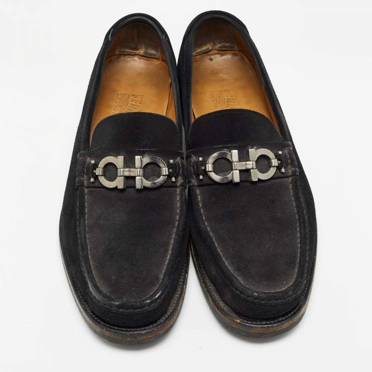 Pre Owned Salvatore Ferragamo Black Suede Slip On Loafers Size 44.5