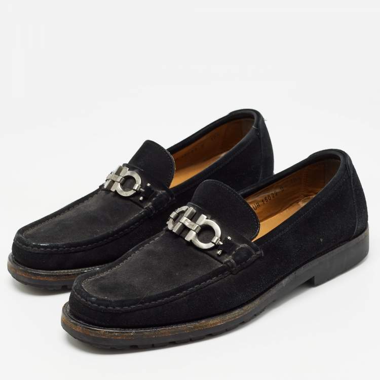 Pre Owned Salvatore Ferragamo Black Suede Slip On Loafers Size 44.5