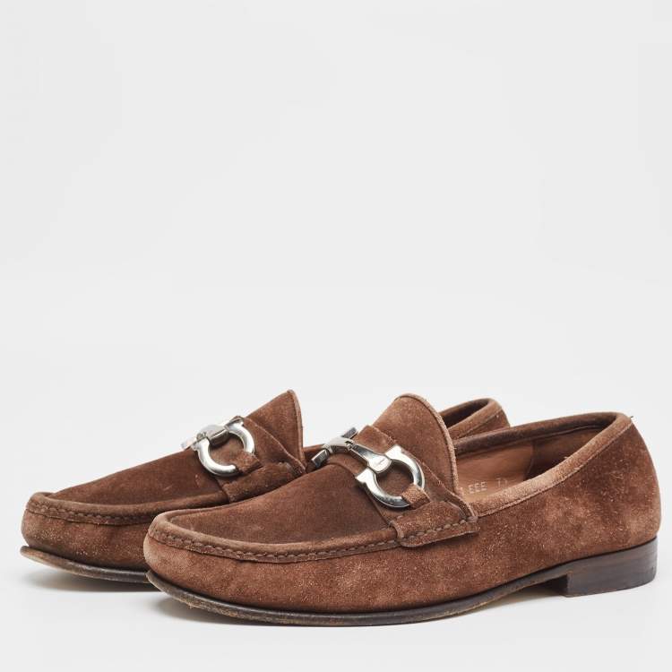 Pre Owned Salvatore Ferragamo Brown Suede Loafers Size 41.5