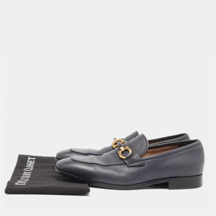 Pre Owned Salvatore Ferragamo Navy Blue Leather Mason Loafers Size 42