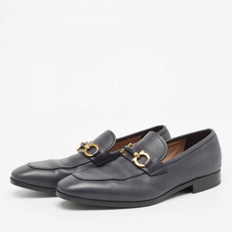 Pre Owned Salvatore Ferragamo Navy Blue Leather Mason Loafers Size 42