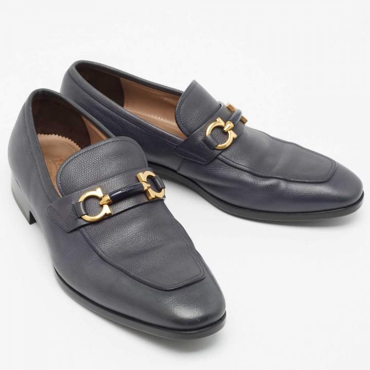 Pre Owned Salvatore Ferragamo Navy Blue Leather Mason Loafers Size 42