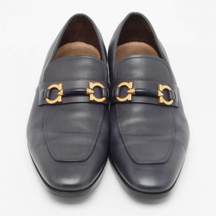 Pre Owned Salvatore Ferragamo Navy Blue Leather Mason Loafers Size 42