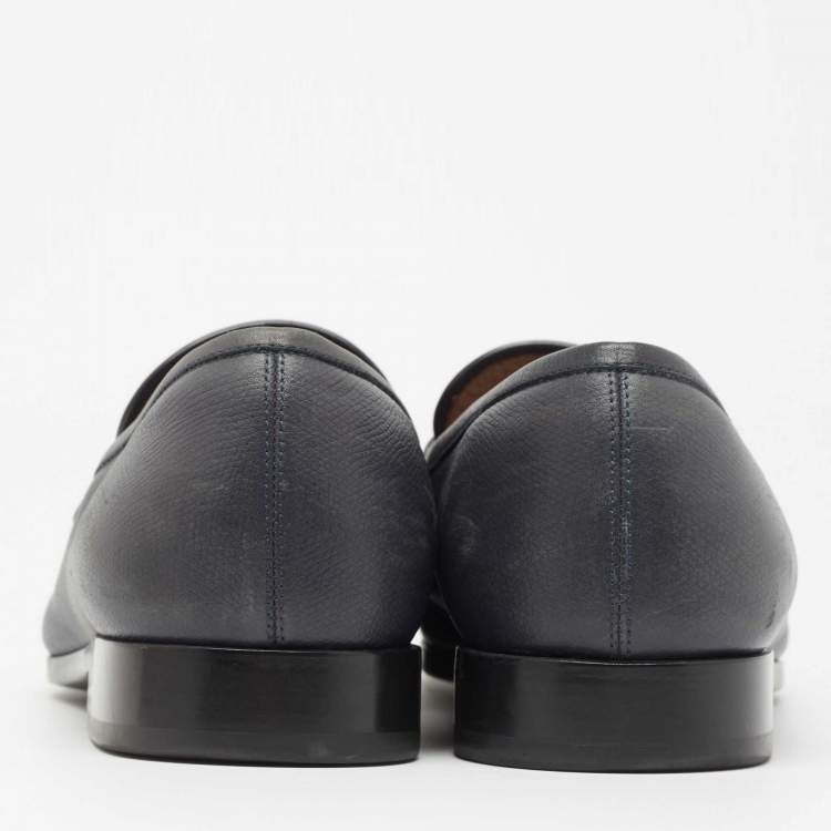 Pre Owned Salvatore Ferragamo Navy Blue Leather Mason Loafers Size 42