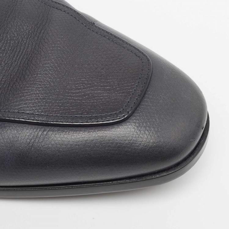 Pre Owned Salvatore Ferragamo Navy Blue Leather Mason Loafers Size 42