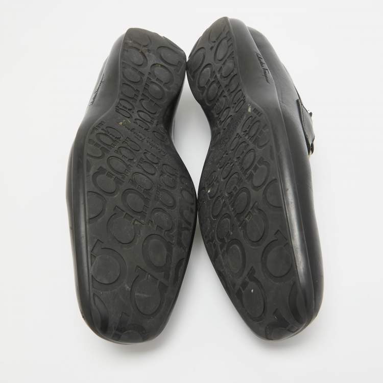 Pre Owned Salvatore Ferragamo Black Leather Gancini Bit Loafers Size 42