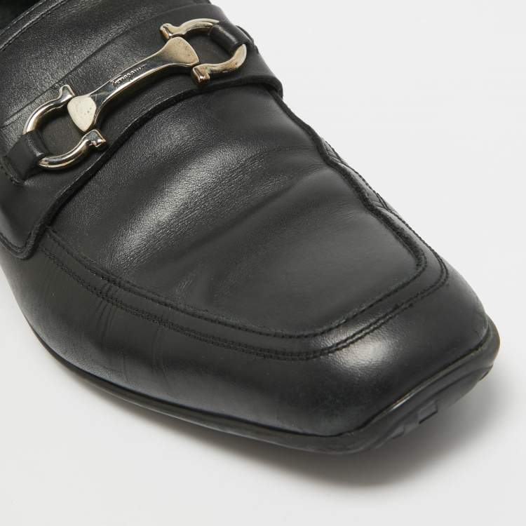 Pre Owned Salvatore Ferragamo Black Leather Gancini Bit Loafers Size 42