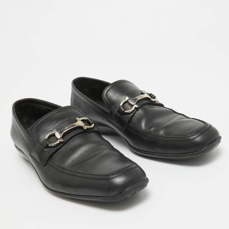 Pre Owned Salvatore Ferragamo Black Leather Gancini Bit Loafers Size 42