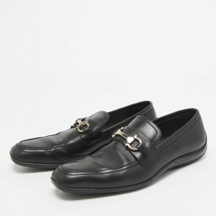 Pre Owned Salvatore Ferragamo Black Leather Gancini Bit Loafers Size 42