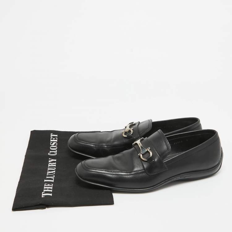 Pre Owned Salvatore Ferragamo Black Leather Gancini Bit Loafers Size 42