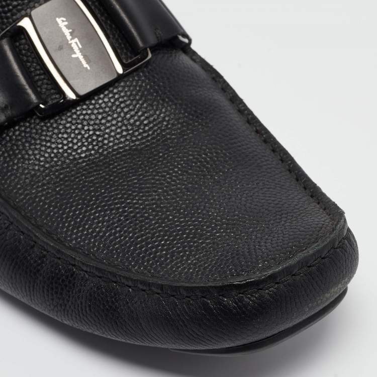 Pre Owned Salvatore Ferragamo Black Leather Buckle Detail Loafers Size 43.5