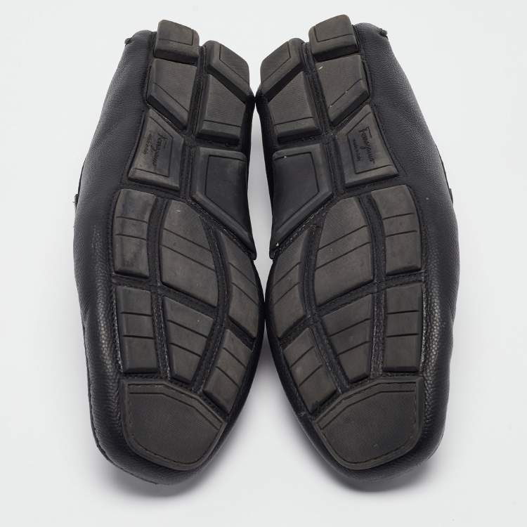 Pre Owned Salvatore Ferragamo Black Leather Buckle Detail Loafers Size 43.5
