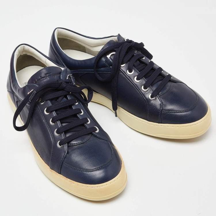 Pre Owned Salvatore Ferragamo Blue Leather Low Top Sneakers Size 41