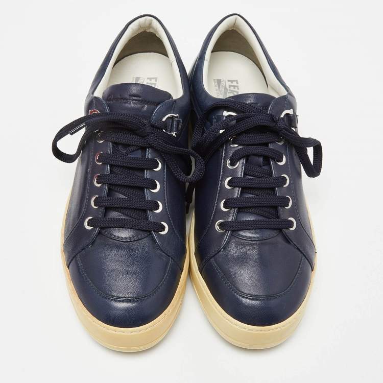Pre Owned Salvatore Ferragamo Blue Leather Low Top Sneakers Size 41