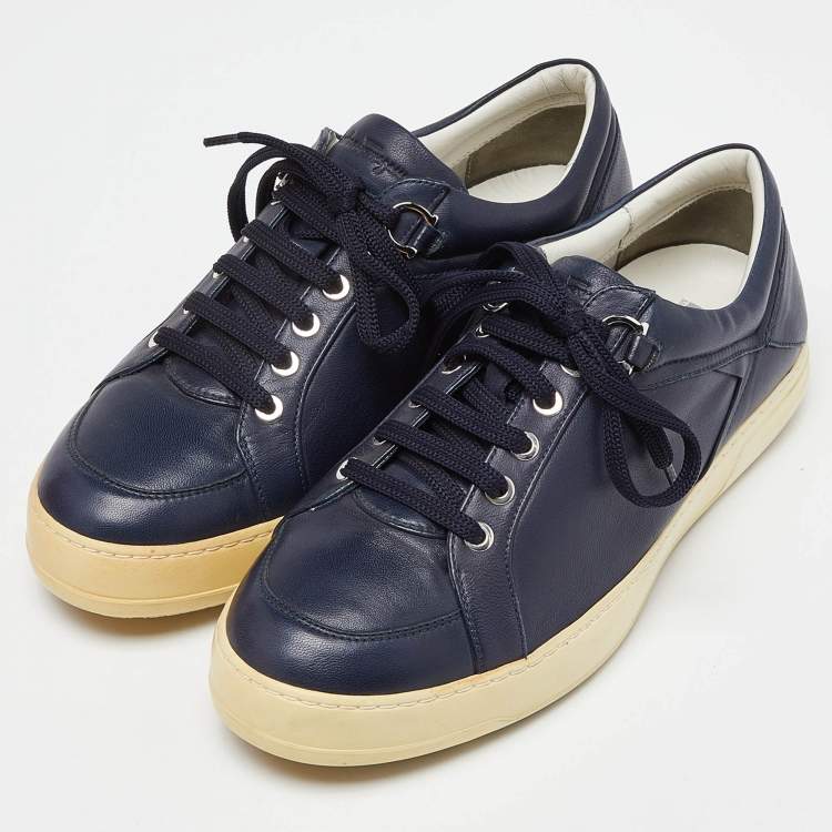 Pre Owned Salvatore Ferragamo Blue Leather Low Top Sneakers Size 41