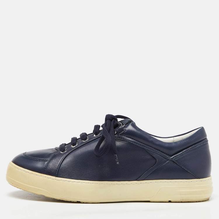 Pre Owned Salvatore Ferragamo Blue Leather Low Top Sneakers Size 41