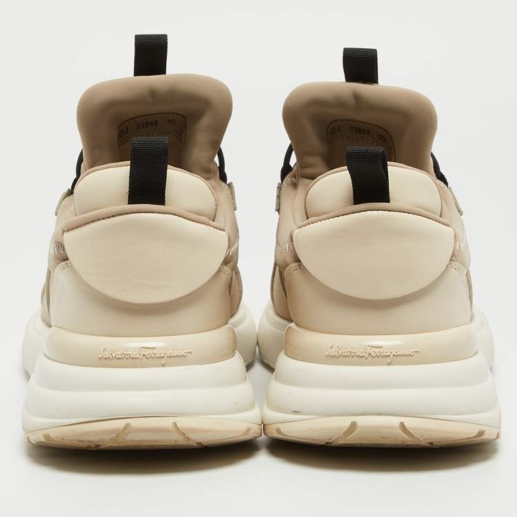 Pre Owned Salvatore Ferragamo Beige Fabric and Leather Trim Sneakers Size 44