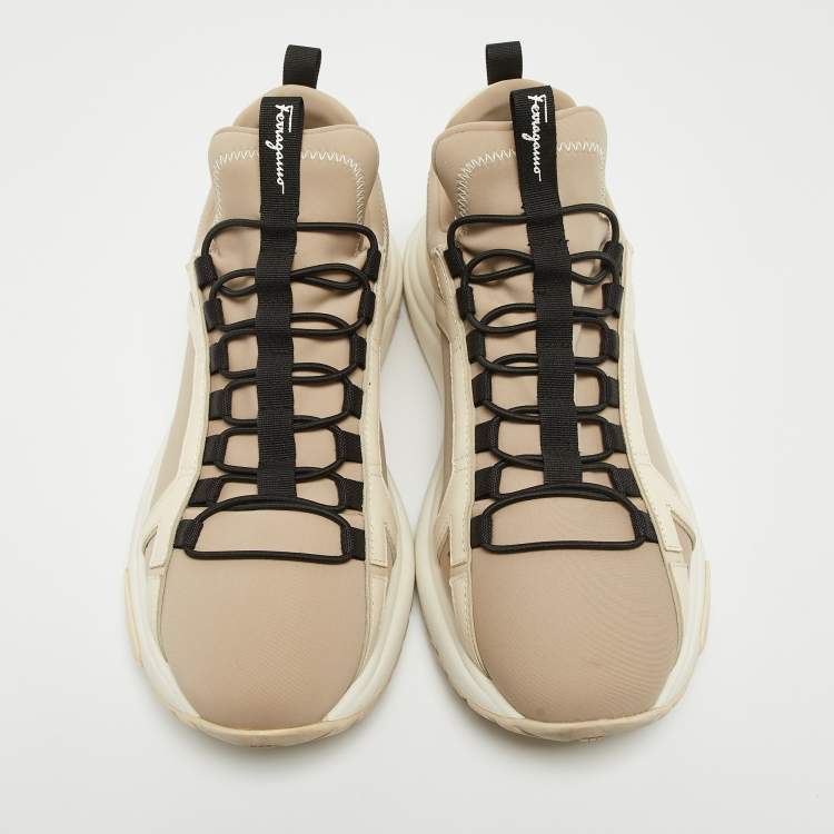 Pre Owned Salvatore Ferragamo Beige Fabric and Leather Trim Sneakers Size 44