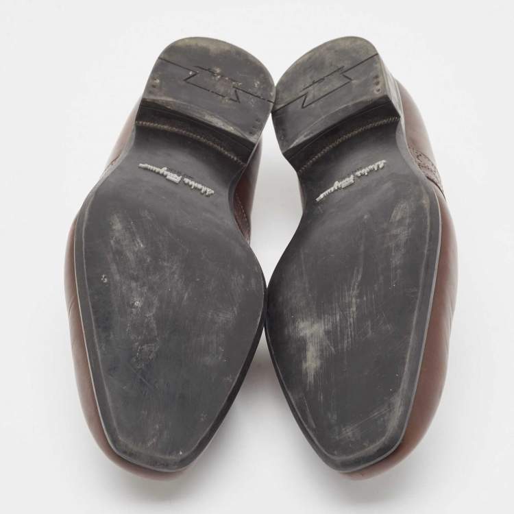 Pre Owned Salvatore Ferragamo Brown Leather Slip On Loafers Size 43.5