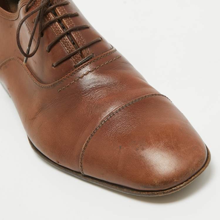 Pre Owned Salvatore Ferragamo Brown Leather Lace Up Cap Toe Oxford Size 43