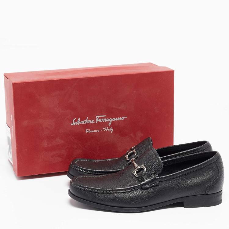 Pre Owned Salvatore Ferragamo Black Leather Gancini Loafers Size 39.5