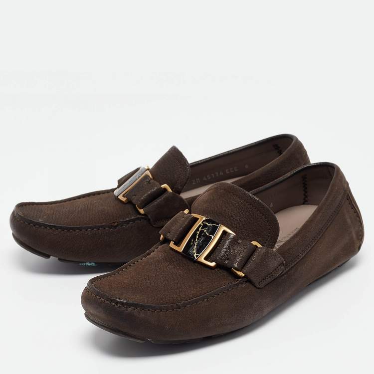 Pre Owned  Salvatore Ferragamo Brown Nubuck Leather Sardegna Loafers Size 40