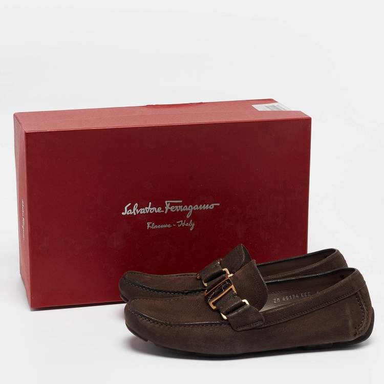 Pre Owned  Salvatore Ferragamo Brown Nubuck Leather Sardegna Loafers Size 40