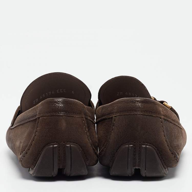 Pre Owned  Salvatore Ferragamo Brown Nubuck Leather Sardegna Loafers Size 40