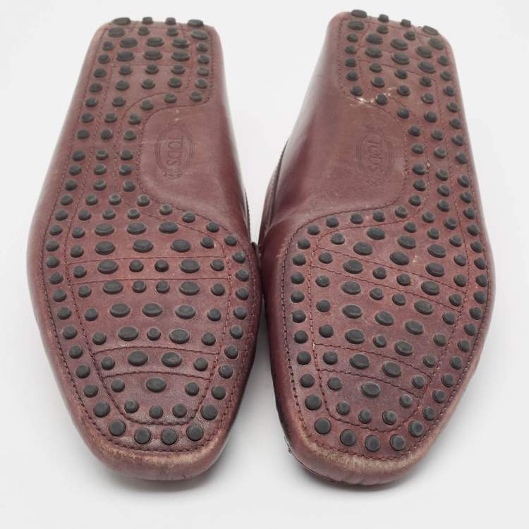 Pre Owned Salvatore Ferragamo Burgundy Leather Slip On Loafers Size 40.5