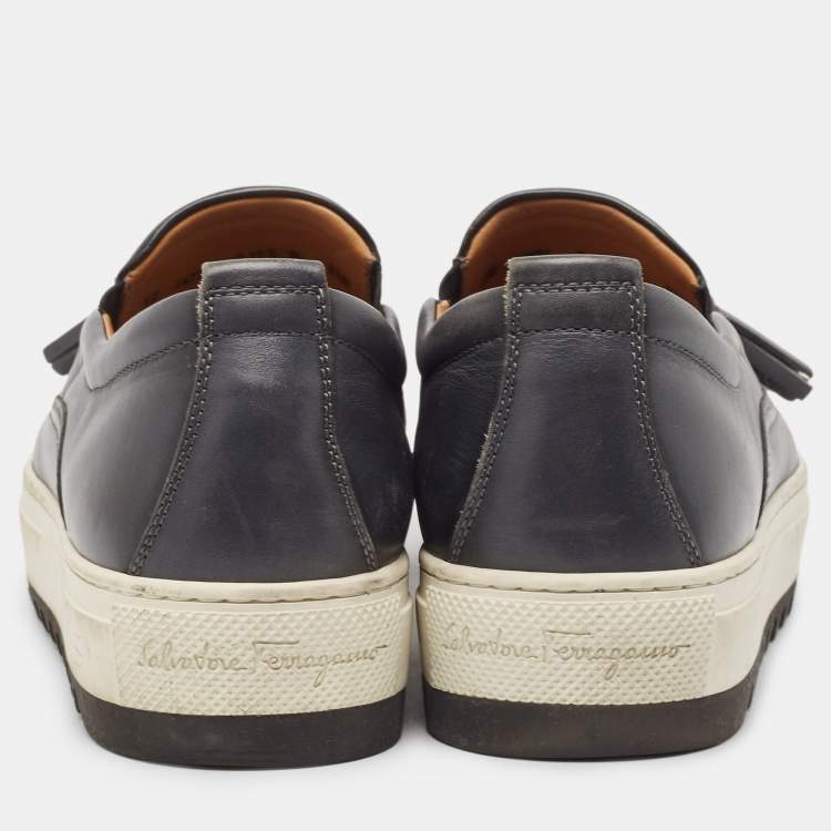 Pre Owned Salvatore Ferragamo Black Leather Low Top Sneakers Size 39