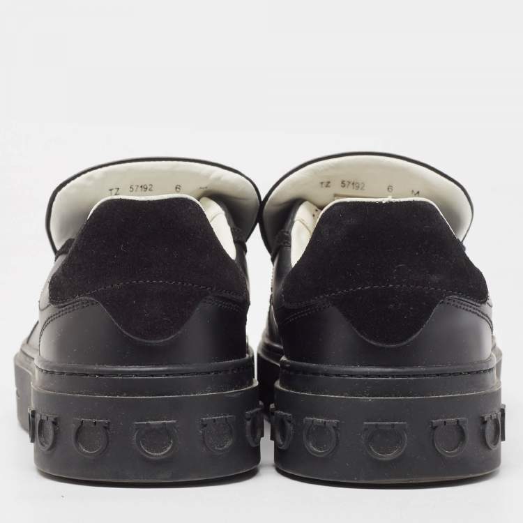 Pre Owned Salvatore Ferragamo Black Leather and Suede Slip On Sneakers Size 40