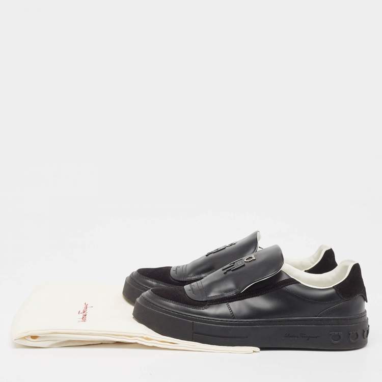 Pre Owned Salvatore Ferragamo Black Leather and Suede Slip On Sneakers Size 40