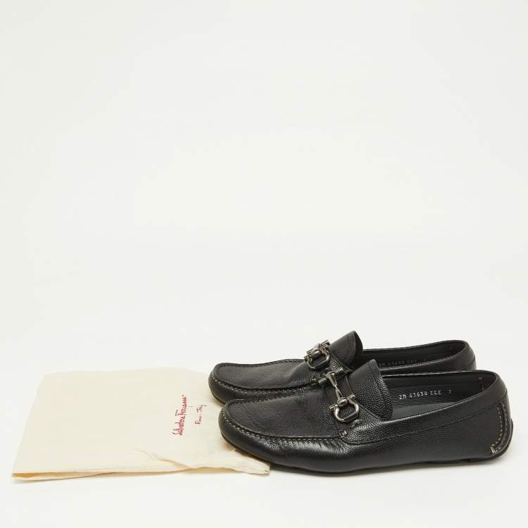 Pre Owned Salvatore Ferragamo Black Leather Gancini Loafers Size 41