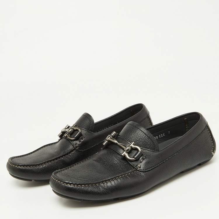 Pre Owned Salvatore Ferragamo Black Leather Gancini Loafers Size 41