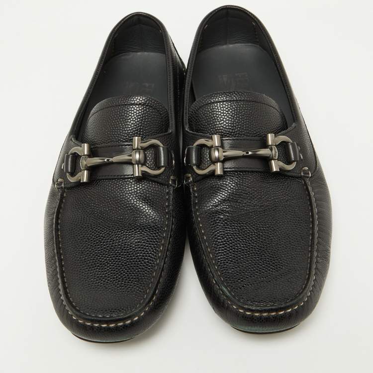Pre Owned Salvatore Ferragamo Black Leather Gancini Loafers Size 41