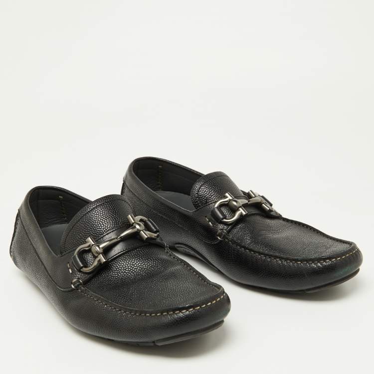 Pre Owned Salvatore Ferragamo Black Leather Gancini Loafers Size 41