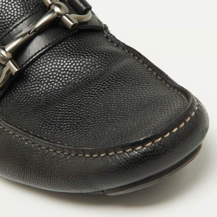 Pre Owned Salvatore Ferragamo Black Leather Gancini Loafers Size 41