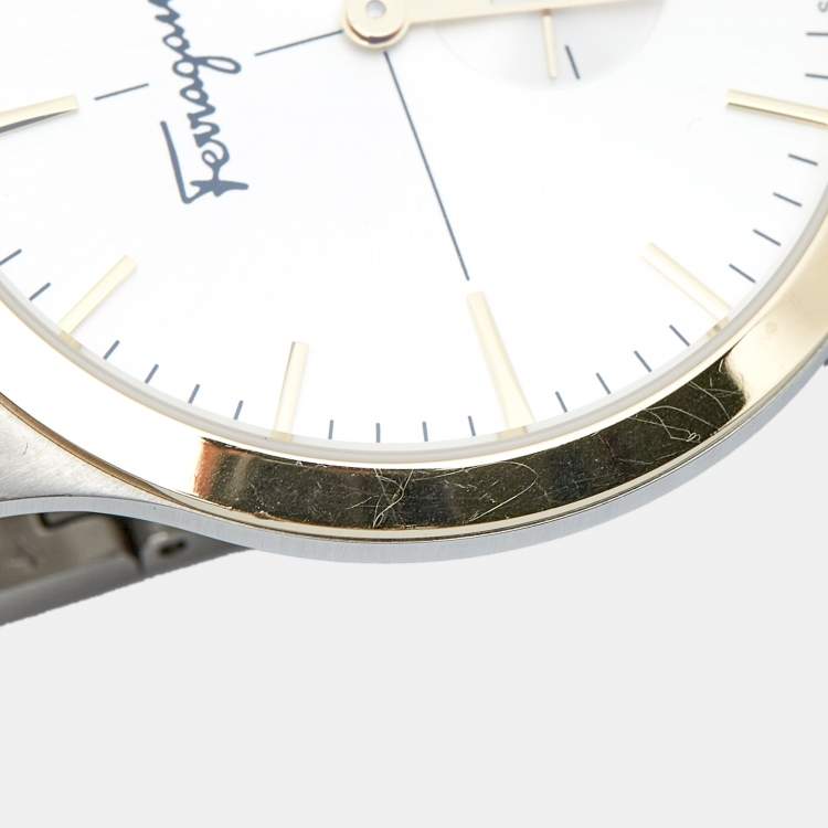 مملوكة مسبقًا Salvatore Ferragamo Silver Two-Tone Stainless Steel Slim SFDE00418 Men's Wristwatch 40 mm