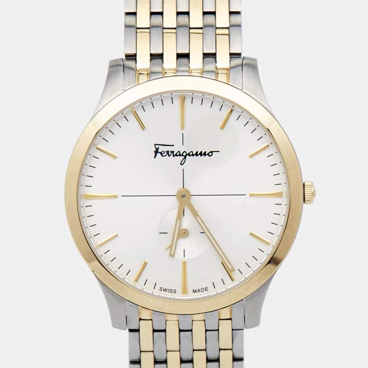 مملوكة مسبقًا Salvatore Ferragamo Silver Two-Tone Stainless Steel Slim SFDE00418 Men's Wristwatch 40 mm
