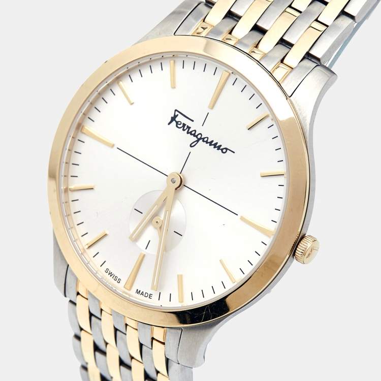 مملوكة مسبقًا Salvatore Ferragamo Silver Two-Tone Stainless Steel Slim SFDE00418 Men's Wristwatch 40 mm