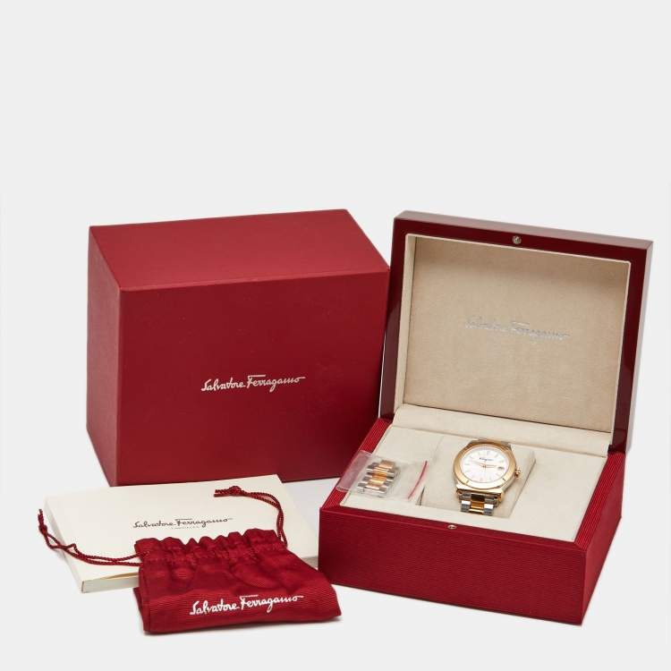 Pre Owned Salvatore Ferragamo 1898 Series FF3070014 Silver White Dial Two-Tone Stainless Steel Men's Wristwatch 40 mm