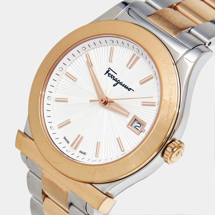 Pre Owned Salvatore Ferragamo 1898 Series FF3070014 Silver White Dial Two-Tone Stainless Steel Men's Wristwatch 40 mm
