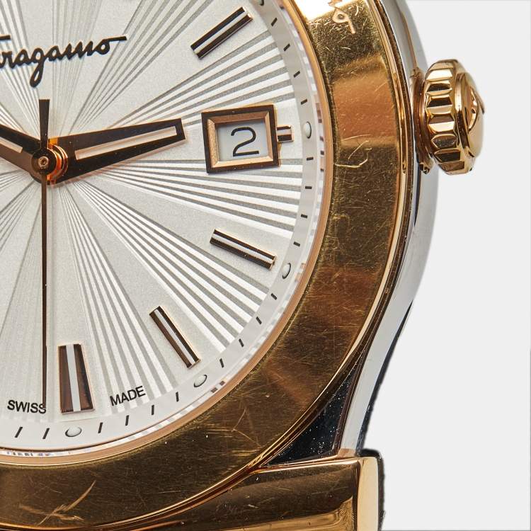 Pre Owned Salvatore Ferragamo 1898 Series FF3070014 Silver White Dial Two-Tone Stainless Steel Men's Wristwatch 40 mm