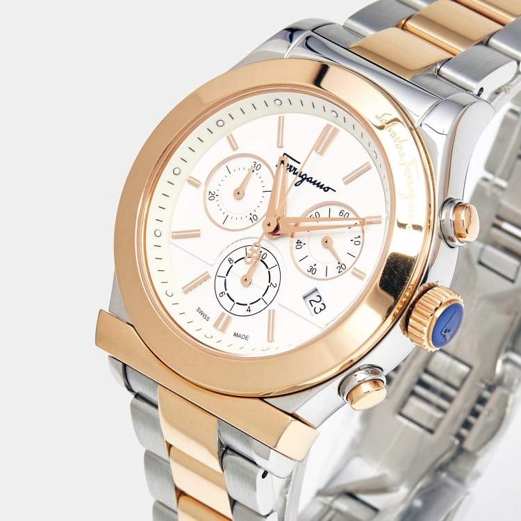 Pre Owned Salvatore Ferragamo 1898 Series F78LCQ9501 White Dial Two-Tone Stainless Steel Men's Wristwatch 42 mm