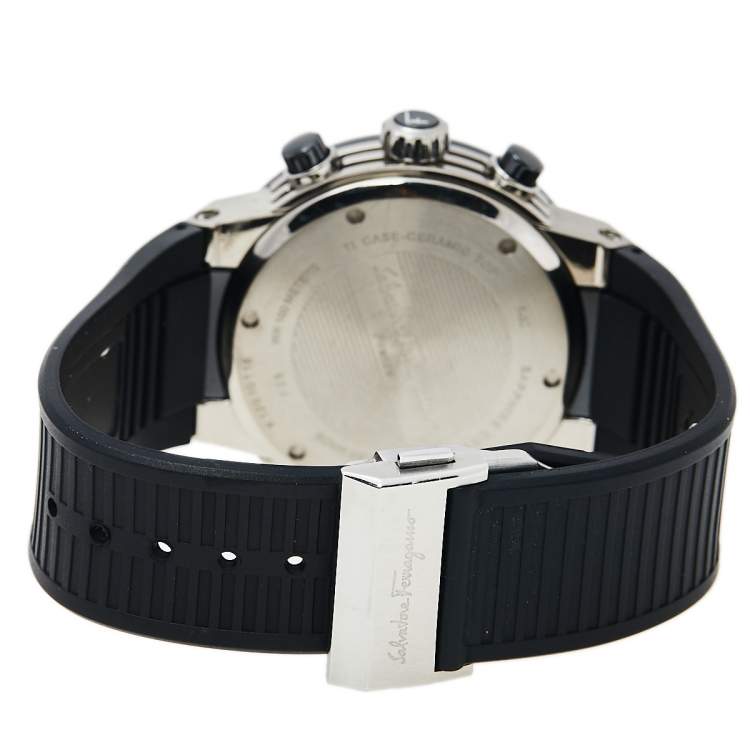 Pre Owned Salvatore Ferragamo Black Titanium & Ceramic F-55 SFDL00118 Men's Wristwatch 44 mm