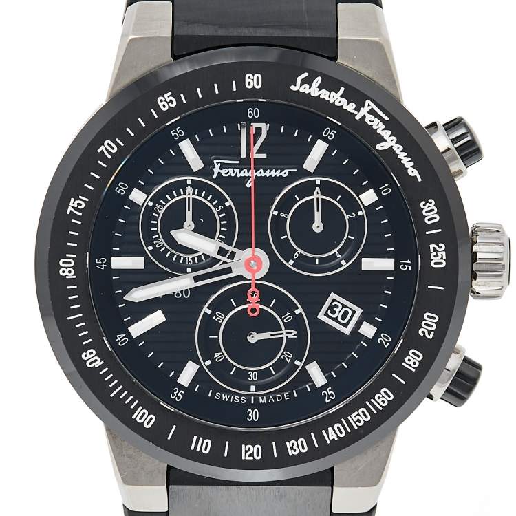 Pre Owned Salvatore Ferragamo Black Titanium & Ceramic F-55 SFDL00118 Men's Wristwatch 44 mm