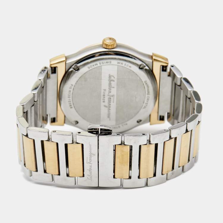 Pre Owned Salvatore Ferragamo Silver Two Tone Stainless Steel F10 Men's Wristwatch 38 mm 
