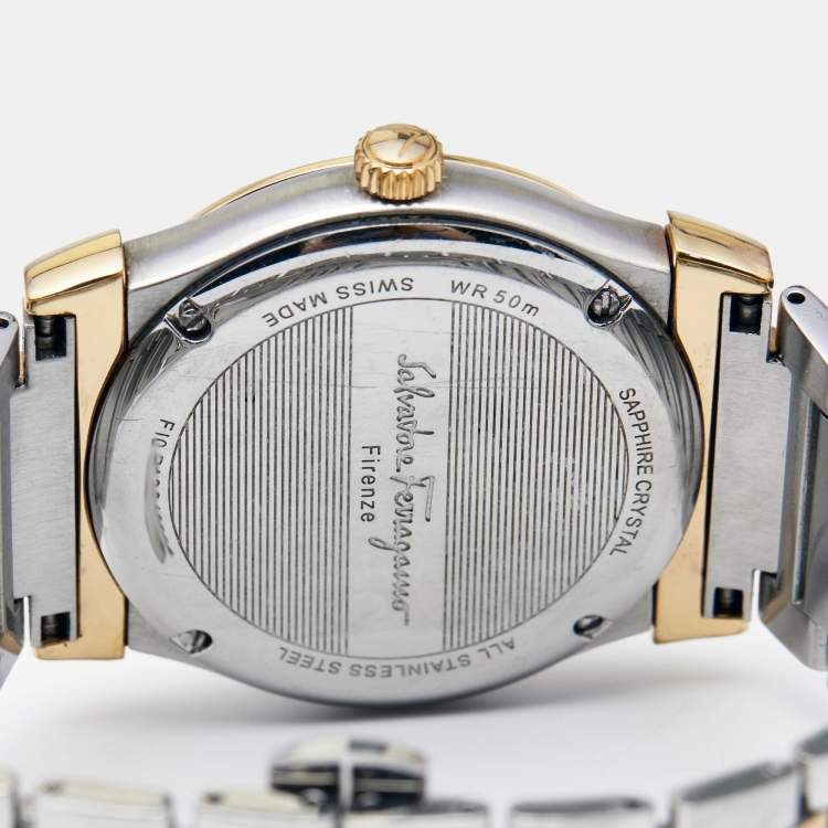 Pre Owned Salvatore Ferragamo Silver Two Tone Stainless Steel F10 Men's Wristwatch 38 mm 