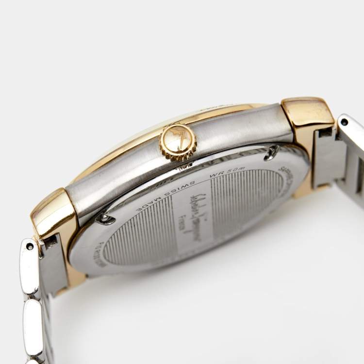 Pre Owned Salvatore Ferragamo Silver Two Tone Stainless Steel F10 Men's Wristwatch 38 mm 