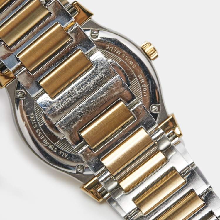 Pre Owned Salvatore Ferragamo Silver Two Tone Stainless Steel F10 Men's Wristwatch 38 mm 